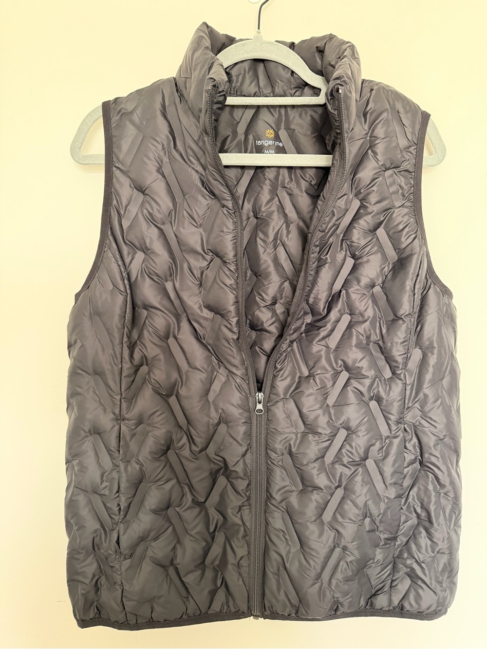 Tangerine Women's Quilted Black Puffer Vest Full Zip Pockets Size M